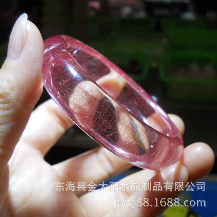 東海水晶廠家直供 清透無暇純天然紅發晶手鐲鑒賞